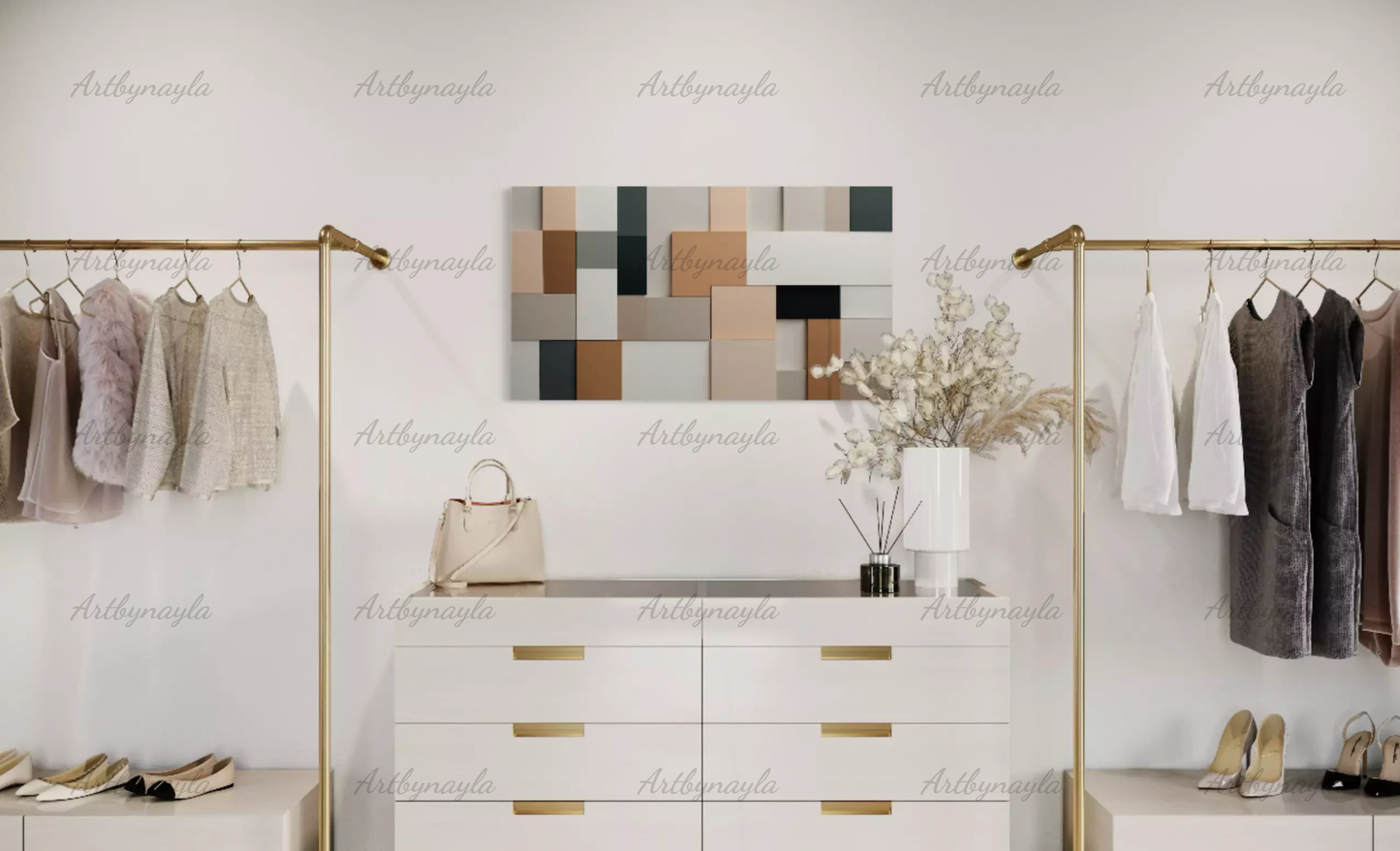 Neutral Rectangles Wall Art Canvas | Neutral Gallery Decor, Modern Home Accent, Abstract Artwork, Customizable Art Piece