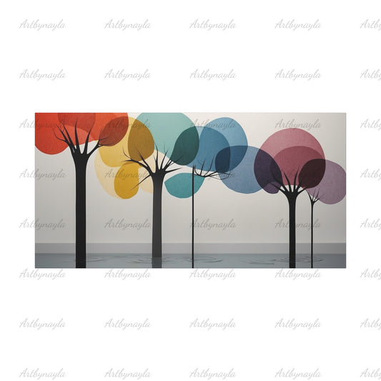 Colorful Tree Art Canvas | Modern Wall Decor, Home Decoration, Living Room Art, Nature-inspired Gift, Unique Artwork